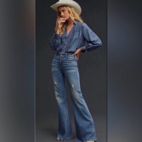 Anthropologie Blue Flare Jeans Worn only once - Picture 3 of 7